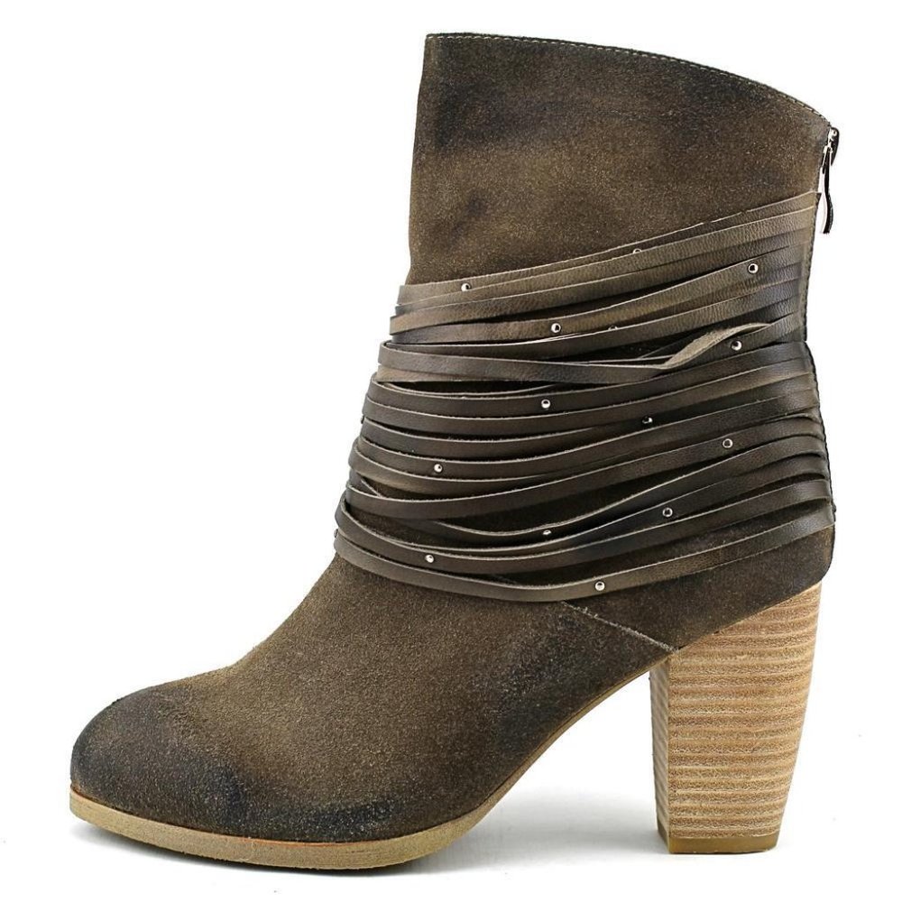 Antelope New BOOTS Suede Leather Stud Fringe Back Zip Ankle NWT Womens 9.5-10 - Picture 4 of 17